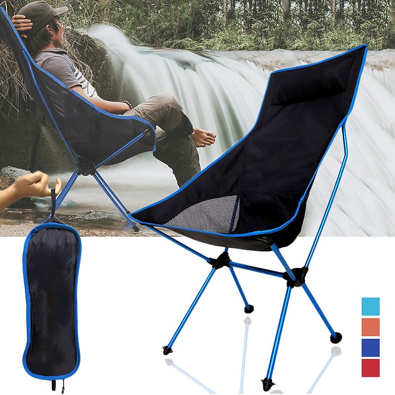 Folding Chair Beach Chair Camping Chair Fishing Chair High Back with Headrest Ultra Light (UL) Foldable Breathable Compact Mesh 7075 Aluminium Alloy for 1 person Fishing Blue Red Orange Dark Blue2