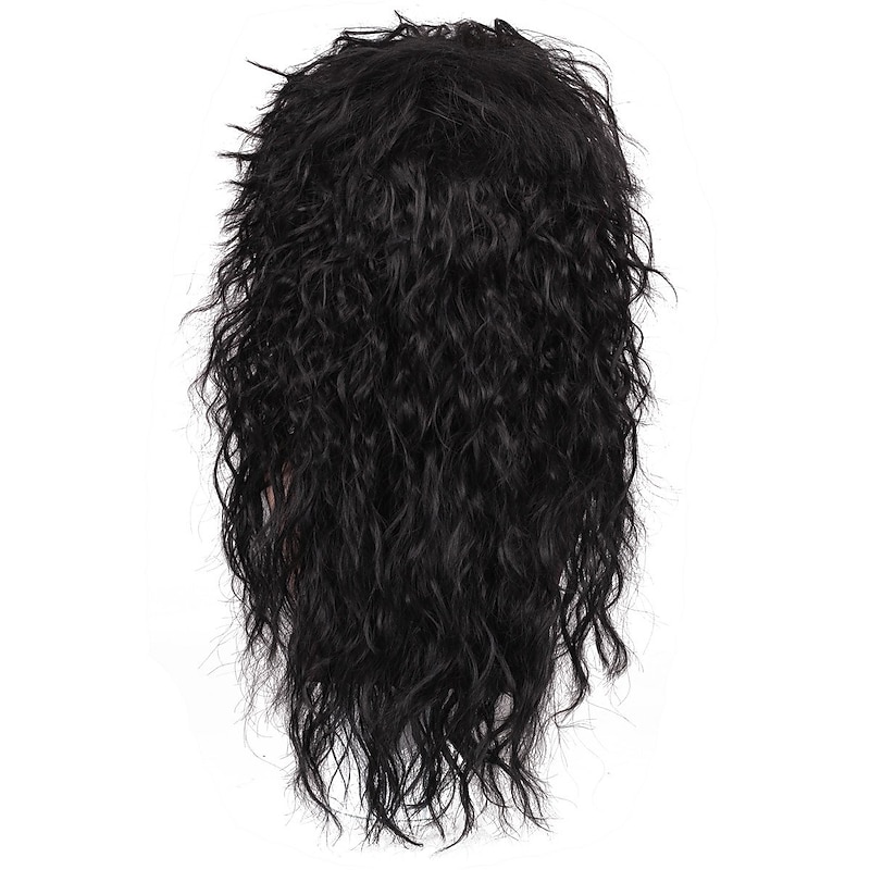 Cosplay Costume Wig Synthetic Wig Curly Loose Curl Asymmetrical Wig Long Black Synthetic Hair 20 inch Men's Black2
