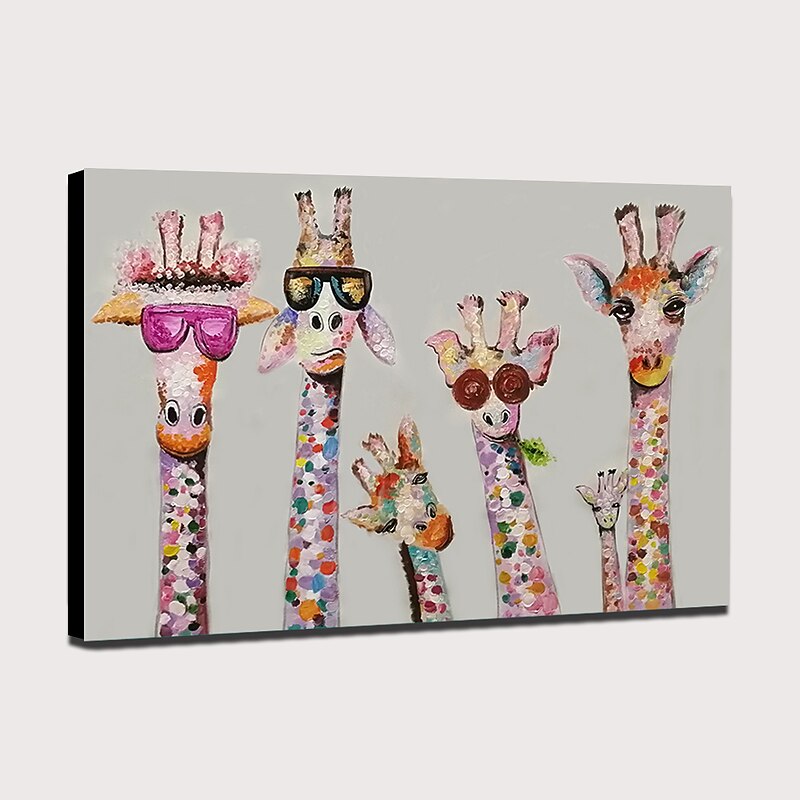 Nursery Oil Painting Handmade Hand Painted Wall Art Cartoon Colorful Giraffe Animal Home Decoration Décor Rolled Canvas No Frame Unstretched4