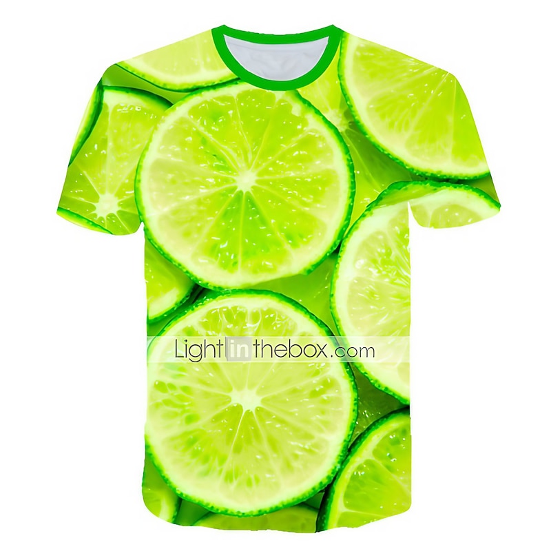 Men's Color Block Fruit 3D T Shirt Short Sleeve T shirt Round Neck Shirt Exaggerated Basic Daily Sports Light Green Clothing Apparel Plus Size S L XL 2XL 3XL