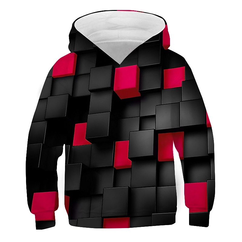 New Year Boys 3D Optical Illusion Hoodie Long Sleeve 3D Print Spring Fall Winter Active Polyester Kids 3-12 Years School Outdoor Daily