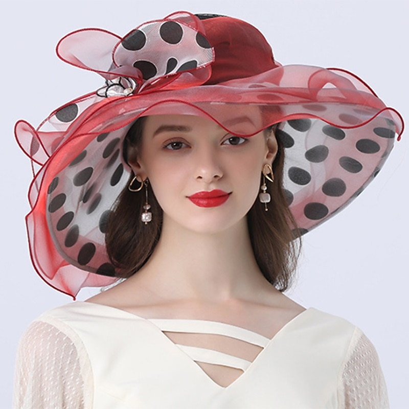Hats Headwear Tulle Organza Bucket Hat Straw Hat Sun Hat Wedding Outdoor Melbourne Cup Fashion Vintage Style With Bowknot Flower Headpiece Headwear dress to impress Hats Race Day Dress4