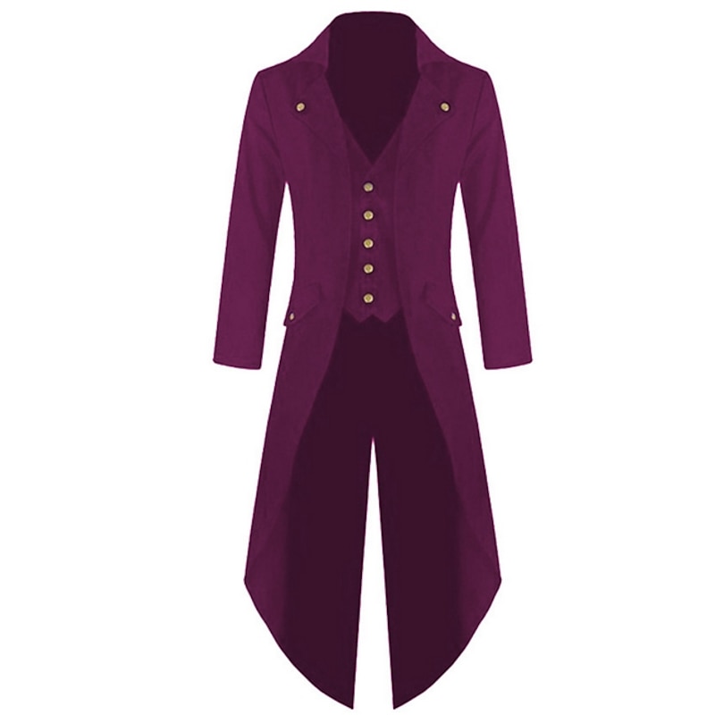 Men's Winter Jacket Winter Coat Coat Party V Neck Punk & Gothic Jacket Outerwear Solid Colored Green Purple Red / Long Sleeve / Long