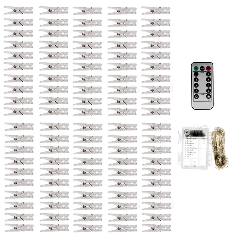 Photo Clip String Lights 10M with 100 Clips LED Fairy Lights for Dorm Party Garland Christmas Decoration Party Wedding Christmas String Lights