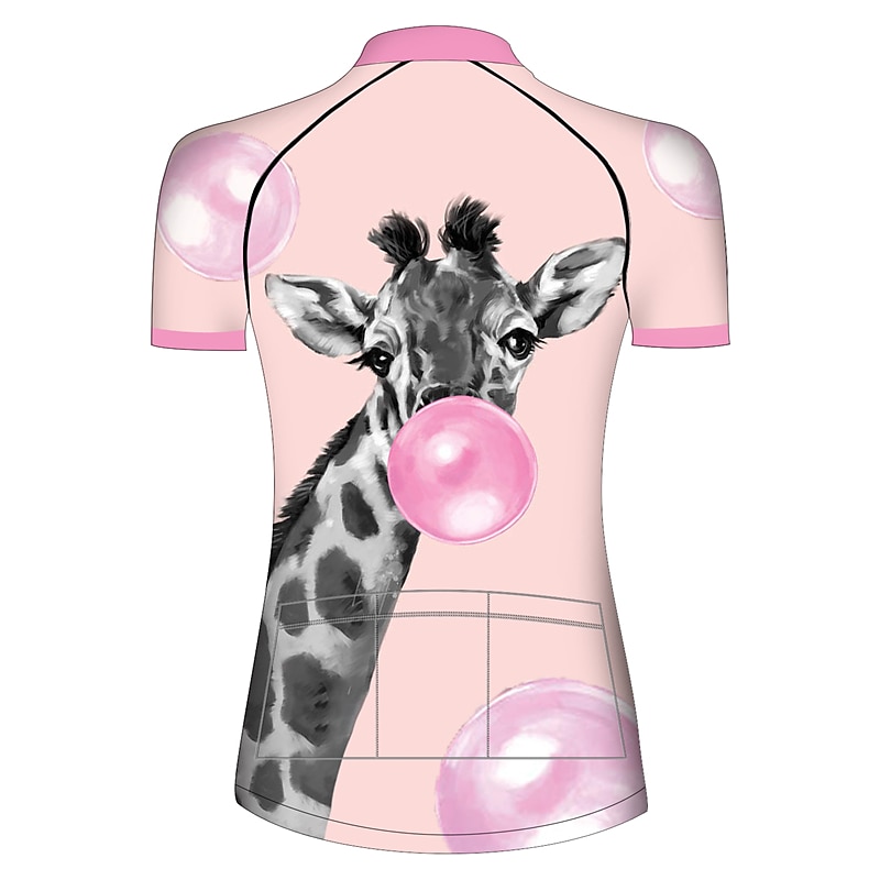 Women's Cycling Jersey Animal Giraffe Patterned Short Sleeve Bike Jersey Top with 3 Rear Pockets Mountain Bike MTB Road Bike Cycling UV Resistant Quick Dry Back Pocket Sweat-Wicking Sports Pink4