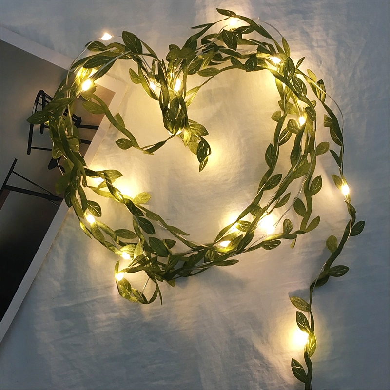 Elegant Wedding Party Reception Green Leaves Garland String Lights – LED Copper Wire Fairy Lights for Outdoor Home Decoration (Battery Not Included)