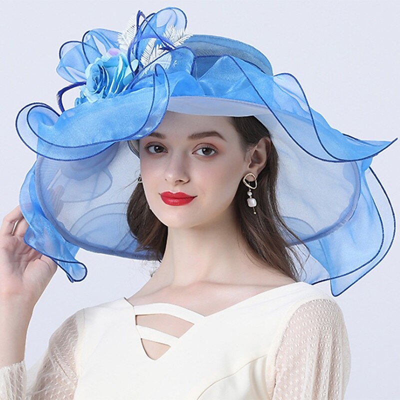 Hats Headwear Tulle Organza Bucket Hat Straw Hat Sun Hat Wedding Outdoor Melbourne Cup Cocktail Royal Astcot Fashion Vintage Style With Bowknot Flower Headpiece Hats Race Day Dress4