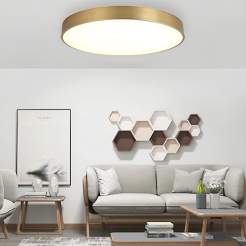 40cm LED Ceiling Light Basic Style Nordic Gold Flush Mount Lights Modern Brass Metal 110-120V 220-240V
