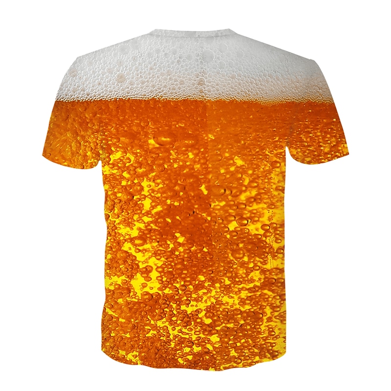 Men's Graphic 3D Beer T Shirt Short Sleeve T shirt Round Neck Shirt Party Club Yellow Clothing Apparel Plus Size XS S M L XL 2XL 3XL2