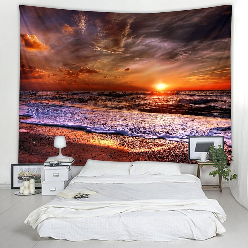 Wall Tapestry Art Decor Blanket Curtain Picnic Tablecloth Hanging Home Bedroom Living Room Dorm Decoration Landscape Beach Sea Ocean Wave Sunrise Sunset Rosy Cloud4