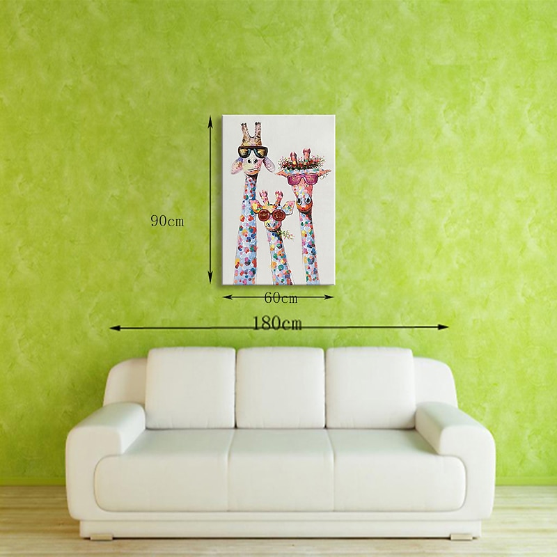 Nursery Oil Painting Handmade Hand Painted Wall Art Colorful Cartoon Giraffe Animal Home Decoration Décor Stretched Frame Ready to Hang 6