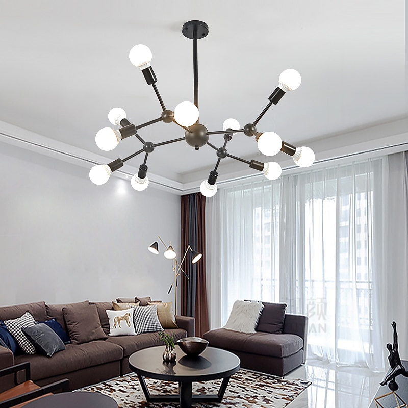 12 Heads 90cm Chandelier Sputnik Light Nordic Gold Black Painted Finishes Cluster Design Metal Ceiling Light for Living Room Bulb not Included 60W4