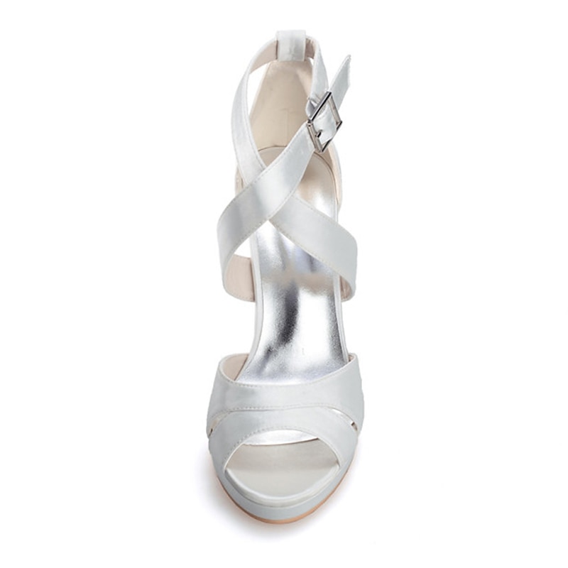 Women's Purple Satin Strappy High Heels – Platform Cocktail Sandals with Buckle Closure for Evening Parties and Weddings3