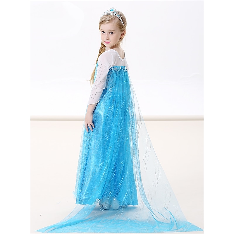 Princess Elsa Dress Cosplay Costume Masquerade Girls' Movie Cosplay Basic Fashion Daily Green Blue (With Accessories) Green (With Accessories) Dress Carnival Masquerade World Book Day Costumes2