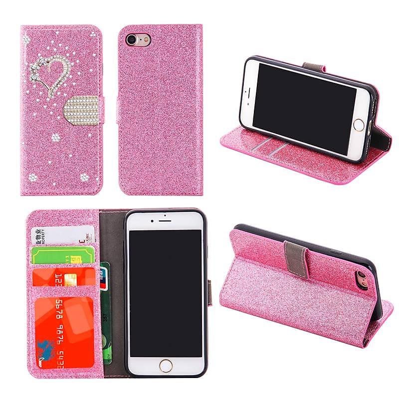 Phone Case For iPhone 17 Pro Max 17 Air 16 15 14 Pro Max Plus 16e 13 12 11 Pro Max Mini Wallet Case Flip Cover with Stand Holder Bling Glitter Shiny Rhinestone PU Leather2