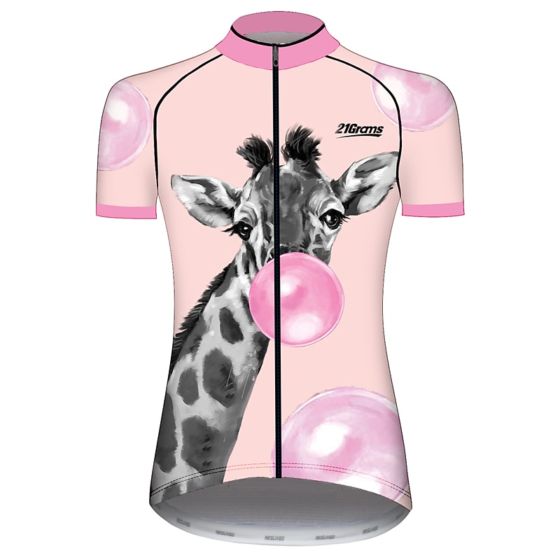 Women's Cycling Jersey Animal Giraffe Patterned Short Sleeve Bike Jersey Top with 3 Rear Pockets Mountain Bike MTB Road Bike Cycling UV Resistant Quick Dry Back Pocket Sweat-Wicking Sports Pink2