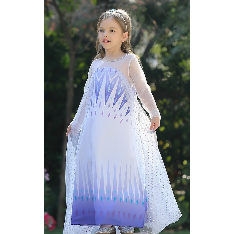 Elsa Dress Girls' Movie Cosplay Cosplay Vacation Dress Halloween Blue (With Accessories) Blue Dress Halloween Carnival Masquerade Polyester Tulle Sequin World Book Day Costumes2