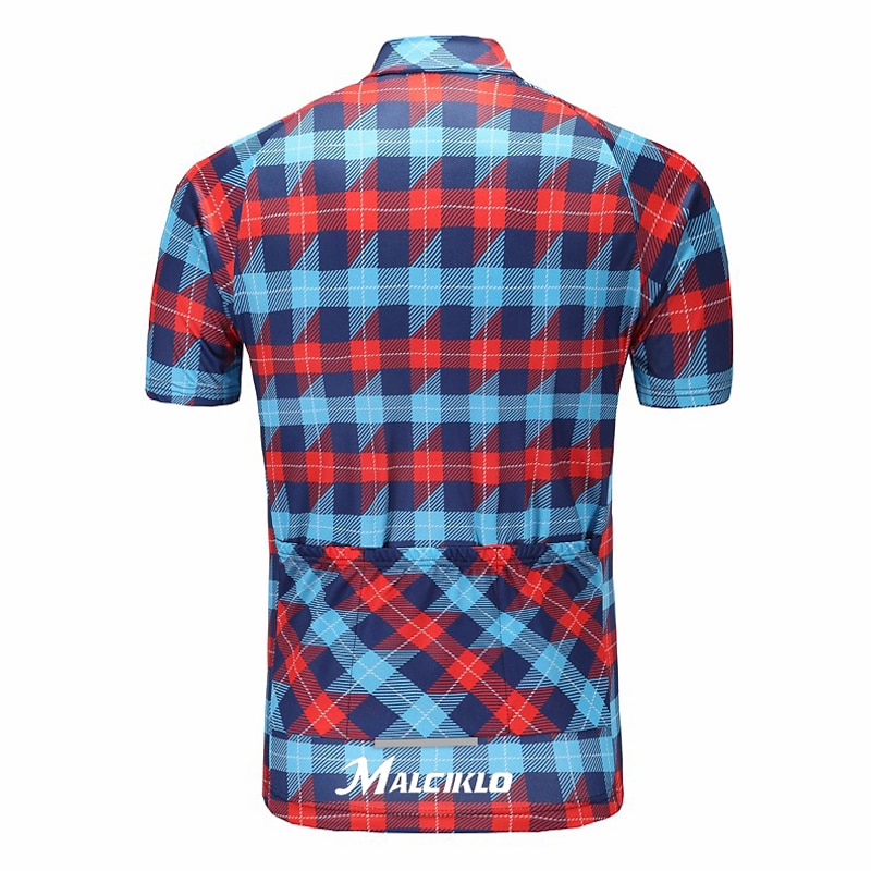 Men's Cycling Jersey Plaid Checkered Patterned Funny Short Sleeve Bike Jersey Top with 3 Rear Pockets Mountain Bike MTB Road Bike Cycling Quick Dry Anatomic Design Reflective Strips Back Pocket Sports4