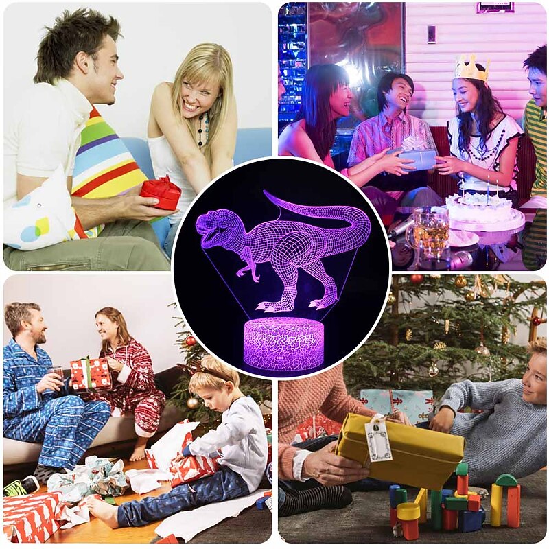 Dinosaur Toys Night Light - 3D Night Lamp with Three Patterns &amp; Remote Control &amp; Smart Touch16 Colors Changing Dimmable Brithday Gifts for 2 3 4 5 6 7 8 Year Old Boys Girls Dinosaur Fans3