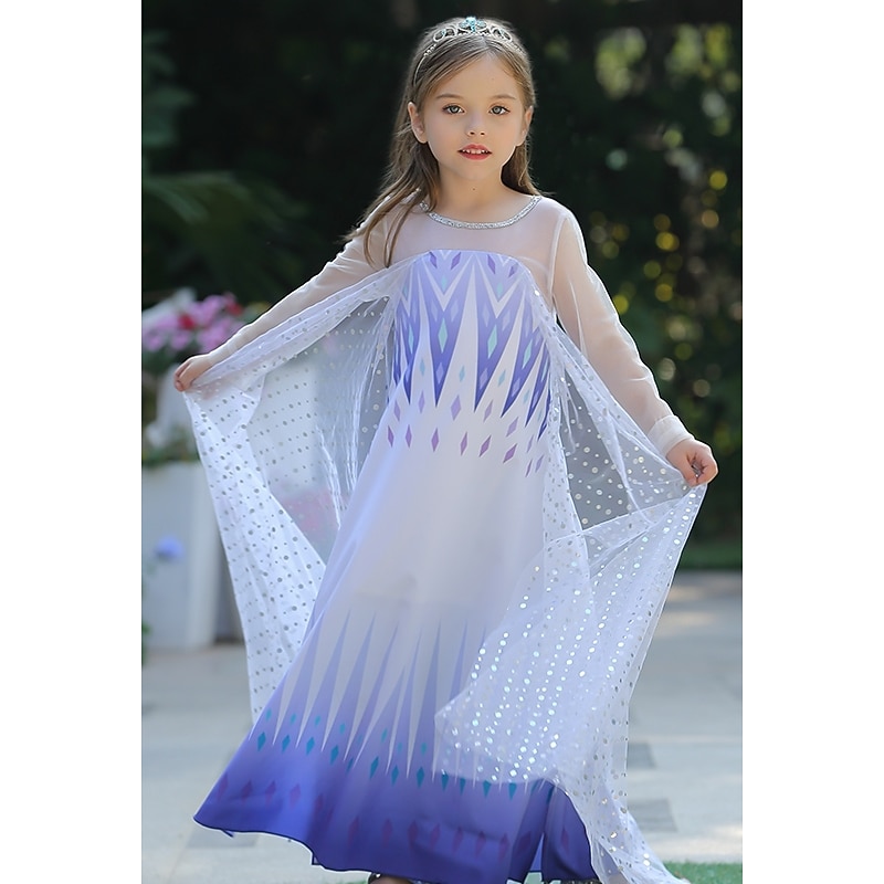 Elsa Dress Girls' Movie Cosplay Cosplay Vacation Dress Halloween Blue (With Accessories) Blue Dress Halloween Carnival Masquerade Polyester Tulle Sequin World Book Day Costumes - Main Image