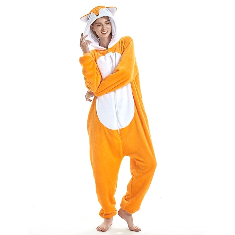Adults' Color Block Onesie Costume Carnival Costume Fox Onesie Pajamas Kigurumi Pajamas Funny Costume For Men and Women Carnival Cartoon