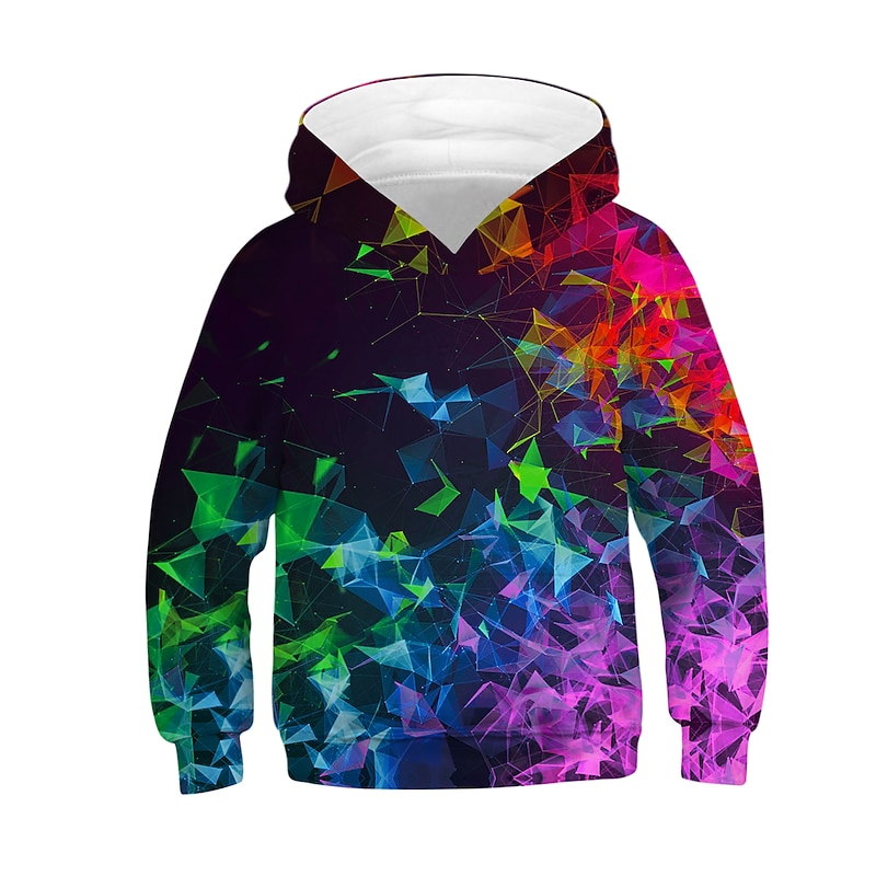 Kids Boys' Hoodie & Sweatshirt Pullover Long Sleeve Black 3D Print Rainbow Graphic Optical Illusion Color Block With Pockets Active Basic 4-12 Years