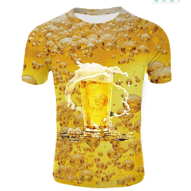 Men's 3D Beer T Shirt Short Sleeve T shirt Round Neck Shirt Basic Daily Going out Yellow Clothing Apparel XS S M L XL 2XL 3XL
