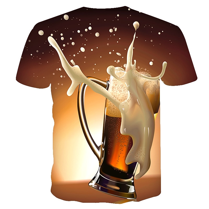 Men's Graphic Beer Shirt T Shirt Short Sleeve T shirt 3D Print Round Neck Shirt Streetwear Basic Daily Club Yellow Red Purple Summer Clothing Apparel Plus Size S M L XL 2XL 3XL2