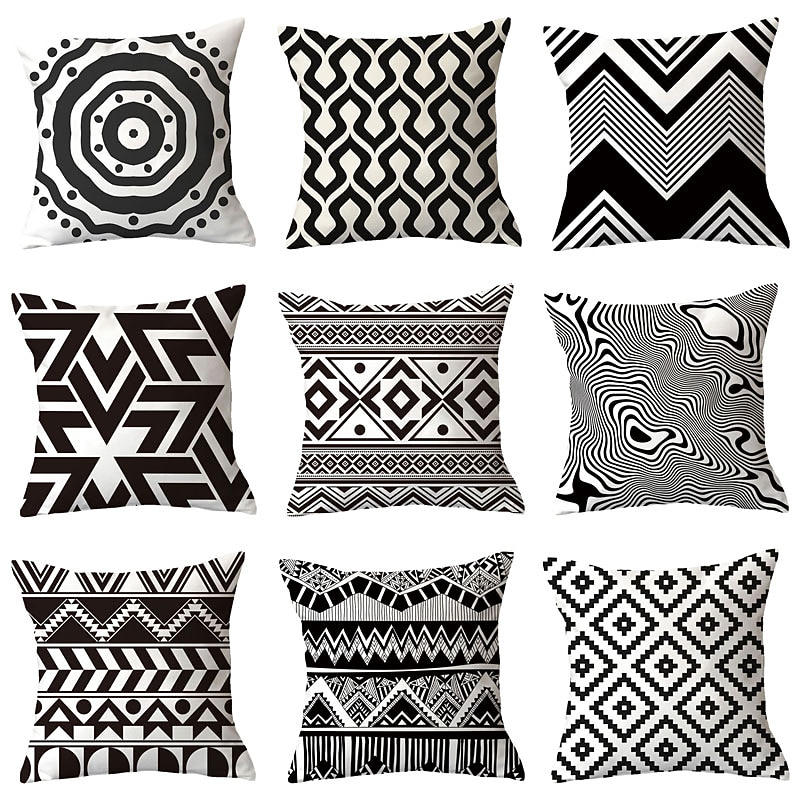 Set of 9 Throw Pillow Simple Classic  Cushion Vintage Circle Cover Sofa Home Decor Throw Pillow Case Outdoor Cushion for Sofa Couch Bed Chair Black White