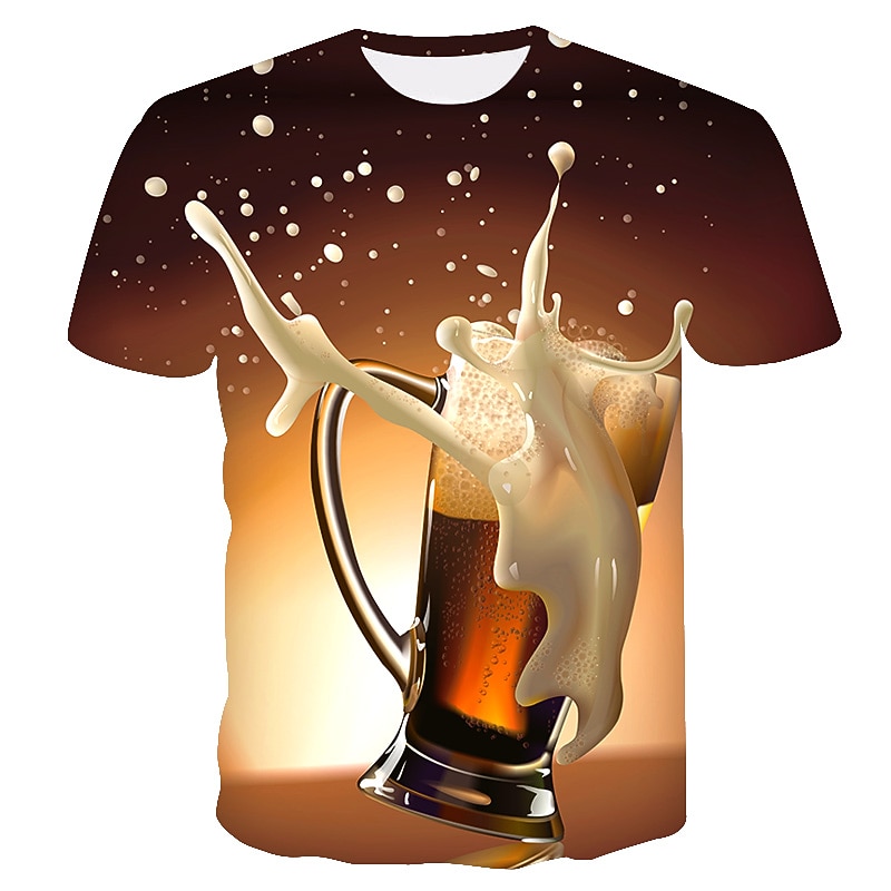 Men's Graphic Beer Shirt T Shirt Short Sleeve T shirt 3D Print Round Neck Shirt Streetwear Basic Daily Club Yellow Red Purple Summer Clothing Apparel Plus Size S M L XL 2XL 3XL3
