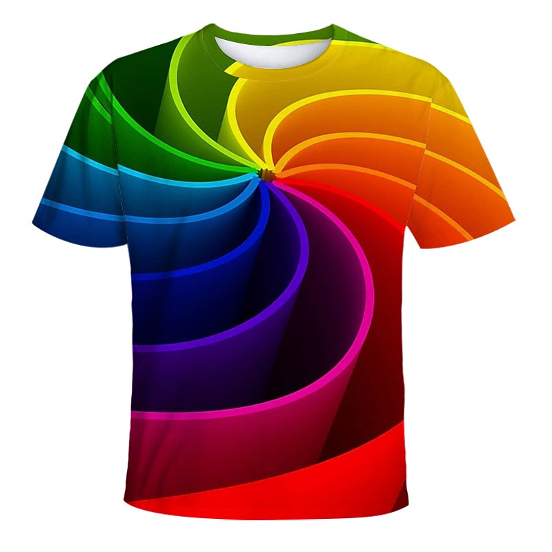 Boys 3D Color Block Rainbow Optical Illusion T shirt Short Sleeve 3D Print Summer Active Sports Streetwear Kids Toddler 2-13 Years Daily