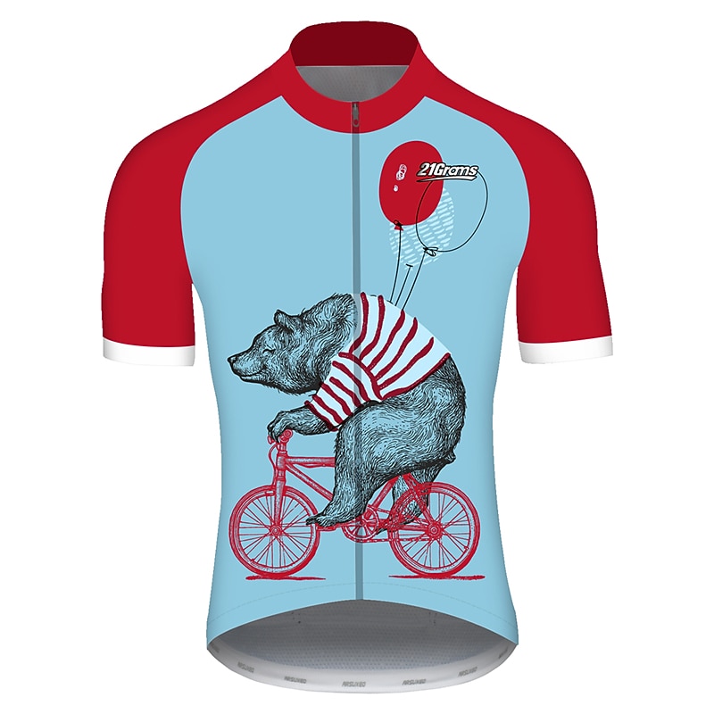 Men's Cycling Jersey Animal Bear Patterned Short Sleeve Bike Jersey Top with 3 Rear Pockets Mountain Bike MTB Road Bike Cycling UV Resistant Cycling Quick Dry Back Pocket Sports Red Blue Clothing