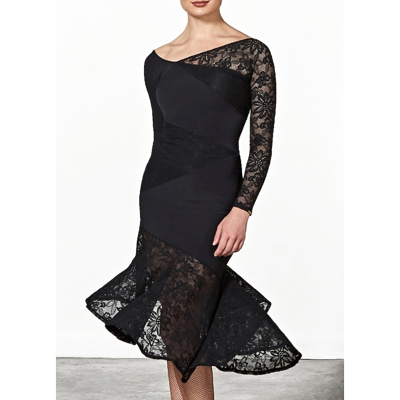 Ballroom Dance Dress Pleats Women's Performance Long Sleeve Polyester Taffeta