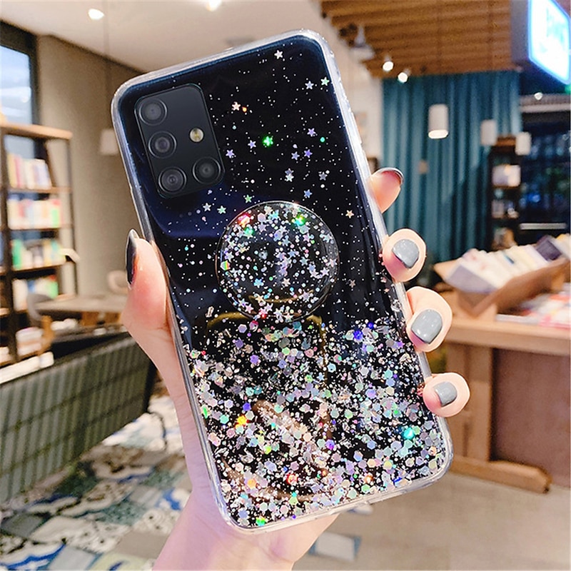 Phone Case For Samsung Galaxy S25 S24 S23 S22 S21 FE S21 Ultra Plus A34 A54 A53 S20 Back Cover with Stand Holder Full Body Protective Glitter Shine sky Glitter Shine TPU3