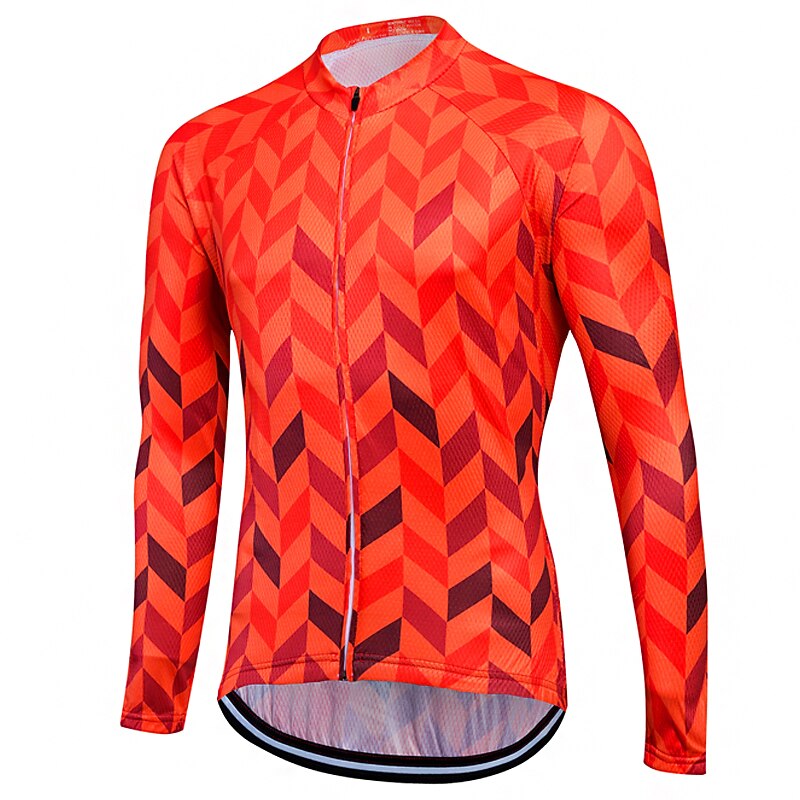 Men's Cycling Jersey Herringbone Patterned Long Sleeve Bike Sweatshirt Jersey Top with 3 Rear Pockets Mountain Bike MTB Road Bike Cycling Quick Dry Front Zipper Soft Reflective Strips Sports Skin Red2