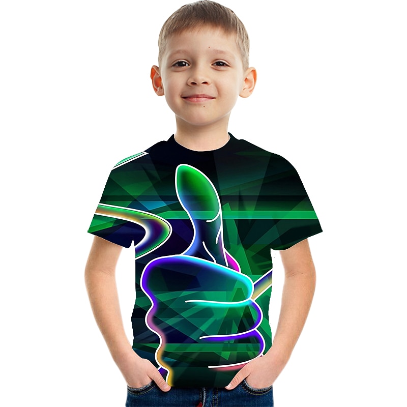 Kids Boys' Children's Day T shirt Tee Short Sleeve Green White Rainbow 3D Print Optical Illusion Color Block 3D Unisex Print Basic Casual Streetwear Sports 2-12 Years / Summer3