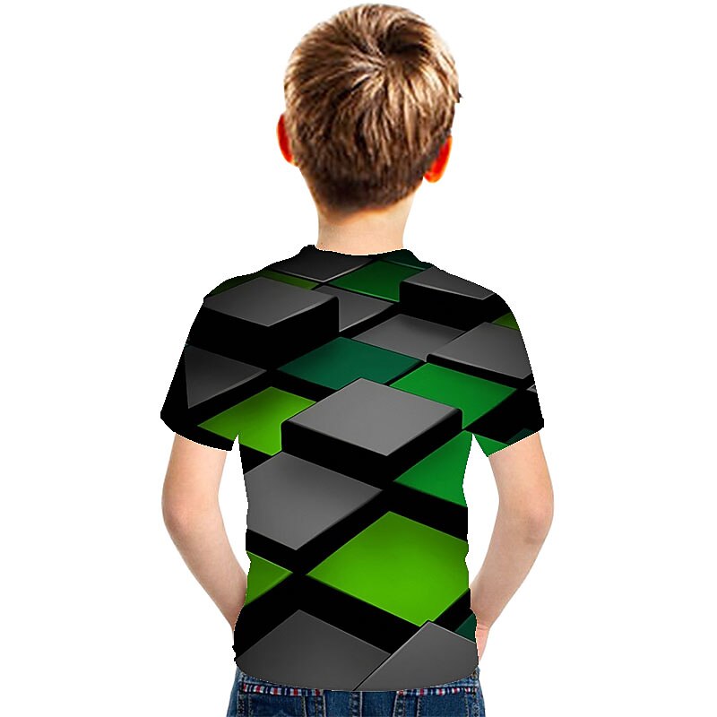 Boys 3D Color Block Rainbow Optical Illusion T shirt Tee Short Sleeve 3D Print Summer Sports Streetwear Basic Kids2