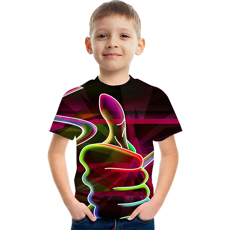 Kids Boys' Children's Day T shirt Tee Short Sleeve Green White Rainbow 3D Print Optical Illusion Color Block 3D Unisex Print Basic Casual Streetwear Sports 2-12 Years / Summer2