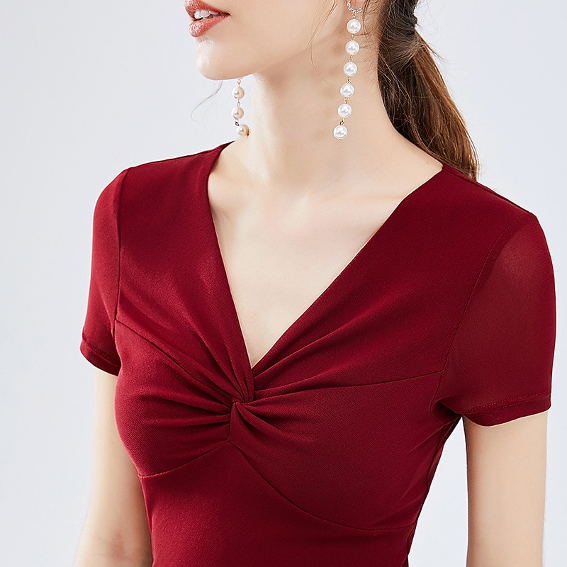 Ballroom Dance Top Ruching Women's Training Running Short Sleeve Chinlon4