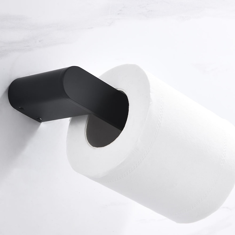 Toilet Paper Holder New Design Stainless Steel Painted Finishes Bathroom Shelf Wall Mounted Matte Black 1pc4