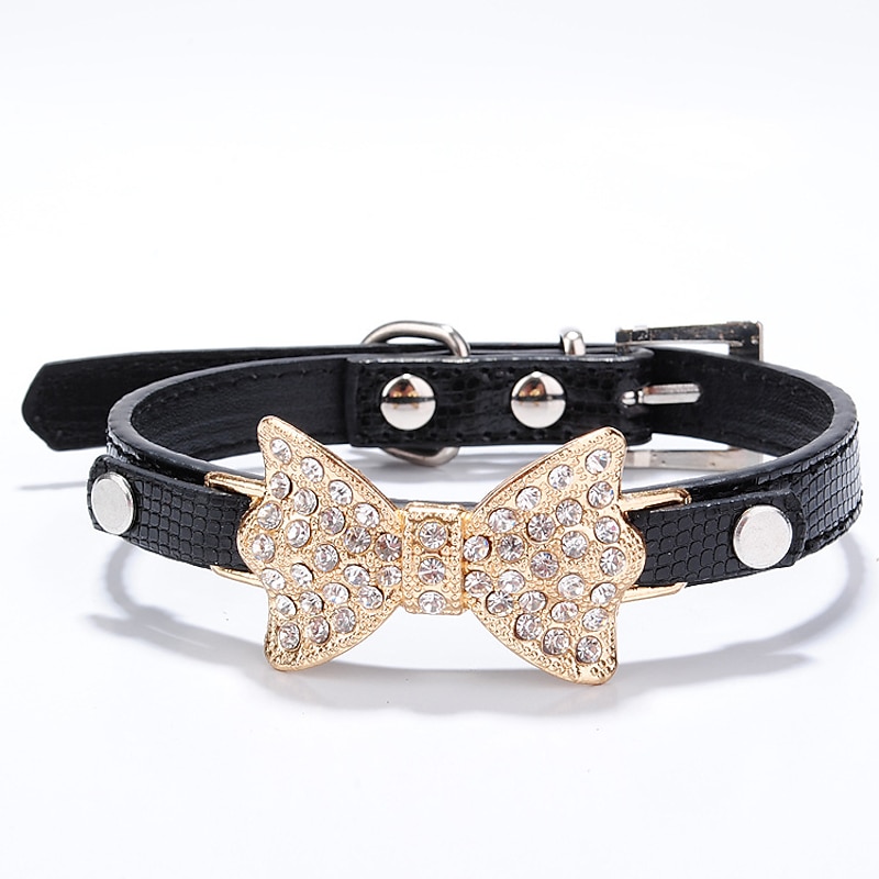 Cat Dog Collar Adjustable / Retractable Rhinestone Bowknot4
