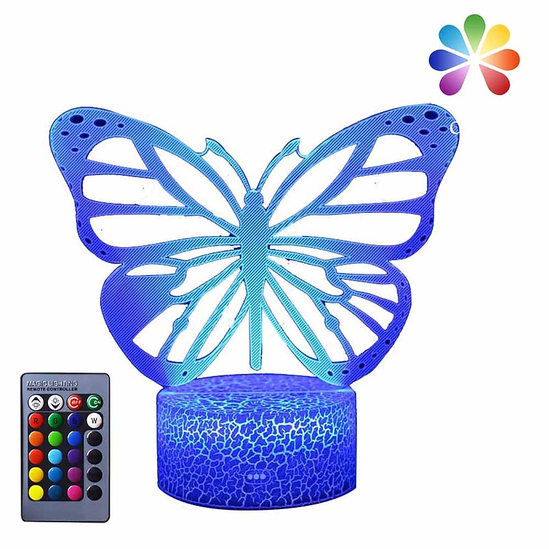 Butterfly 3D LED Night Light Lamps Optical Illusion Lamp 16 Colors Touch Xmas Decoration Lighting Table Desk Visual Lamp for Home Decoration and Kiddie Kids Children Family Holiday GIFS (Butterfly)2