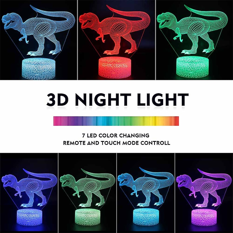 Dinosaur Toys Night Light - 3D Night Lamp with Three Patterns &amp; Remote Control &amp; Smart Touch16 Colors Changing Dimmable Brithday Gifts for 2 3 4 5 6 7 8 Year Old Boys Girls Dinosaur Fans2
