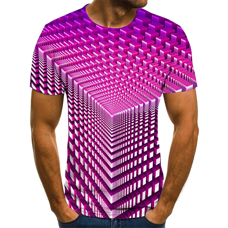 Men's Graphic Geometric 3D Shirt T Shirt Tee Short Sleeve T shirt Round Neck Shirt Streetwear Exaggerated Designer Holiday Going out Light Green Pink Royal Blue Clothing Apparel Plus Size S M L XL2