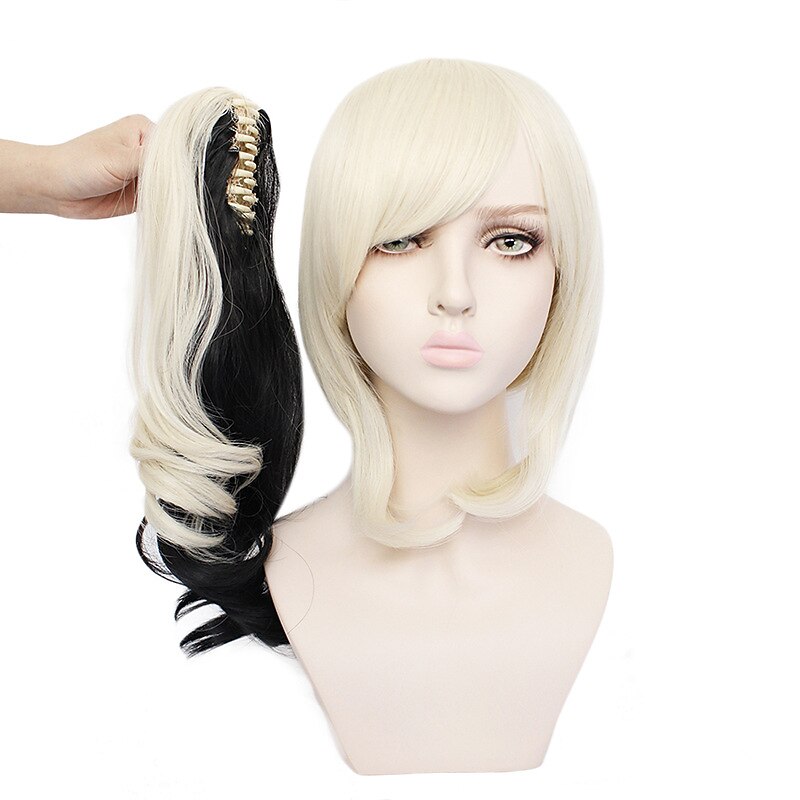 Ponytail Wig Harley Quinn Cosplay Wigs Women's With 2 Ponytails 12 inch Heat Resistant Fiber Curly Multi-color Adults' Anime Wig Halloween Wigs2