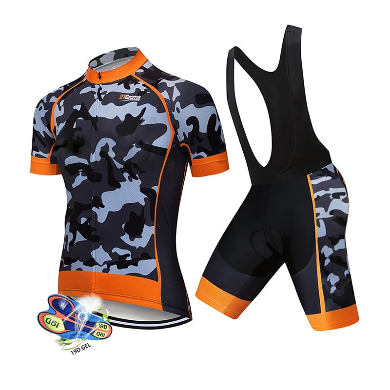 Men's Cycling Jersey with Bib Shorts Short Sleeve Mountain Bike MTB Road Bike Cycling Black White Red Patchwork Camo / Camouflage Bike Clothing Suit UV Resistant 3D Pad Breathable Quick Dry Back