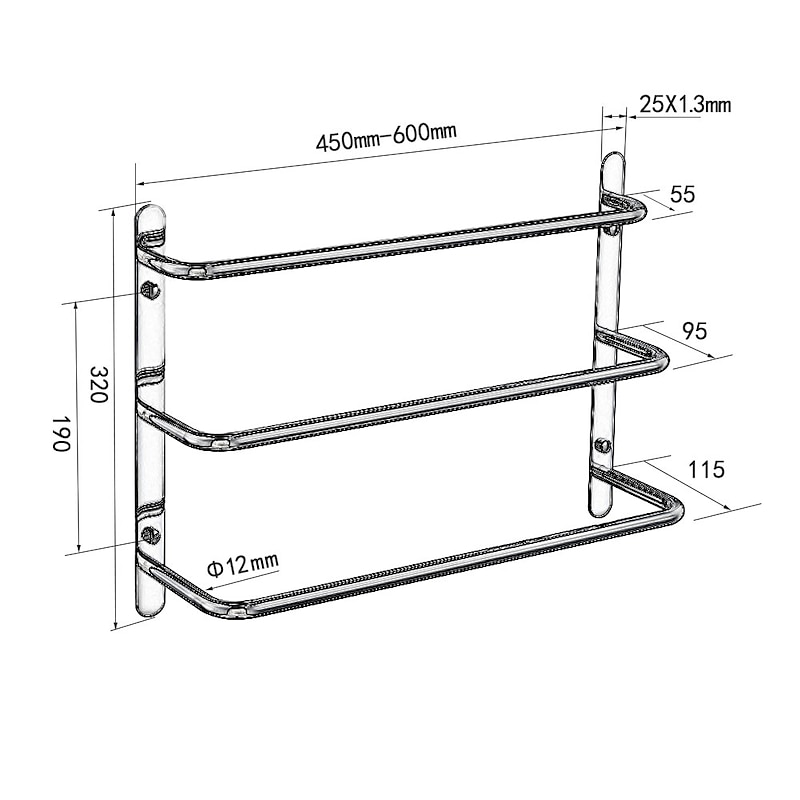 Bath Towel Bars, 3-Tiers Ladder Towel Rails Wall Mounted, Towel Bar Multifunction Contemporary Stainless Steel Bathroom Wall Mounted3