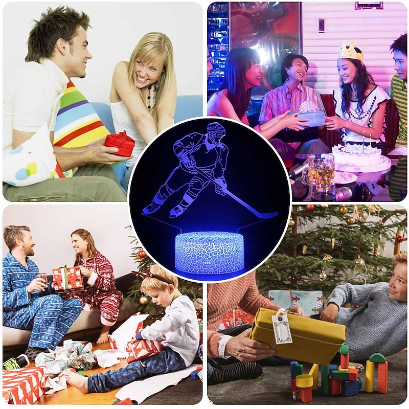 3D Ice Hockey Player Night Light USB Touch Switch Decor Table Desk Optical Illusion Lamps 16 Colors Changing Lights LED Table Lamp Xmas Home Love Brithday Children Kids Decor Toy Gift3