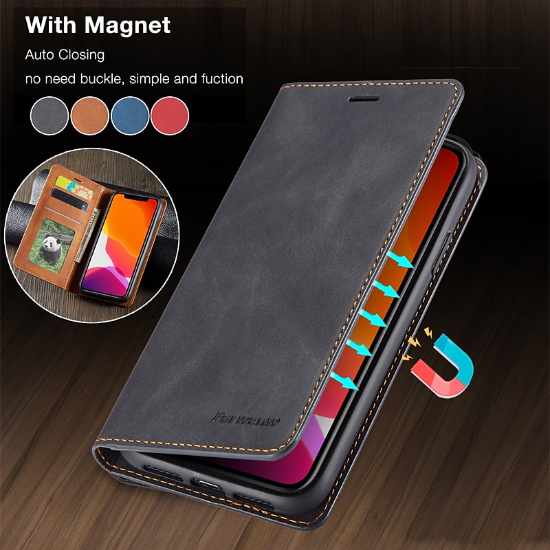 Phone Case For iPhone 17 Pro Max 17 Air 16 15 14 Pro Max Plus 16e 13 12 11 Pro Max Mini Wallet Case Flip Cover with Stand Holder Magnetic Full Body Protective Solid Color PU Leather