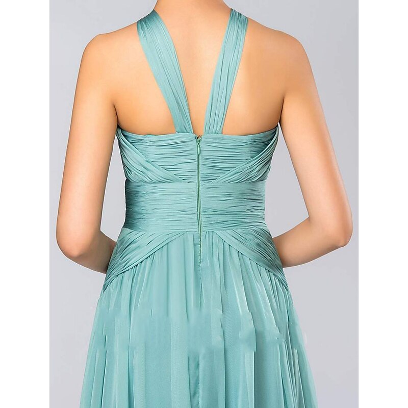 A-Line Bridesmaid Dress Halter Neck Sleeveless Elegant Floor Length Chiffon with Pleats / Draping 20224